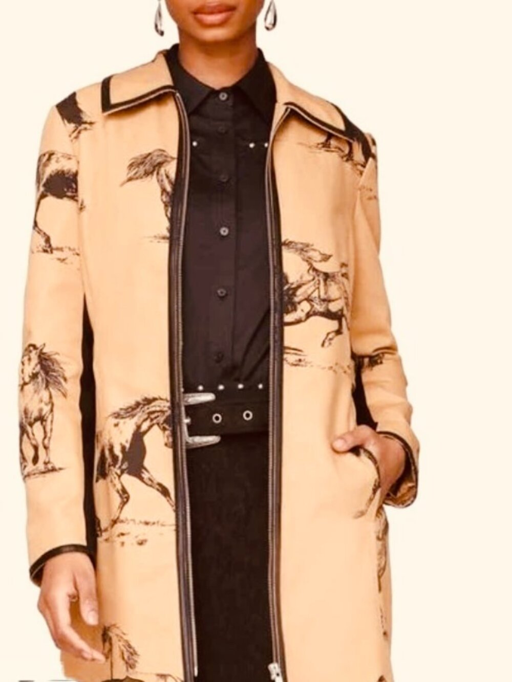 Avec Les Filles Western Print Trench Coat - NWT